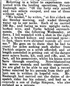 Account of Gallipoli landing by Private Eastaugh from Enfield